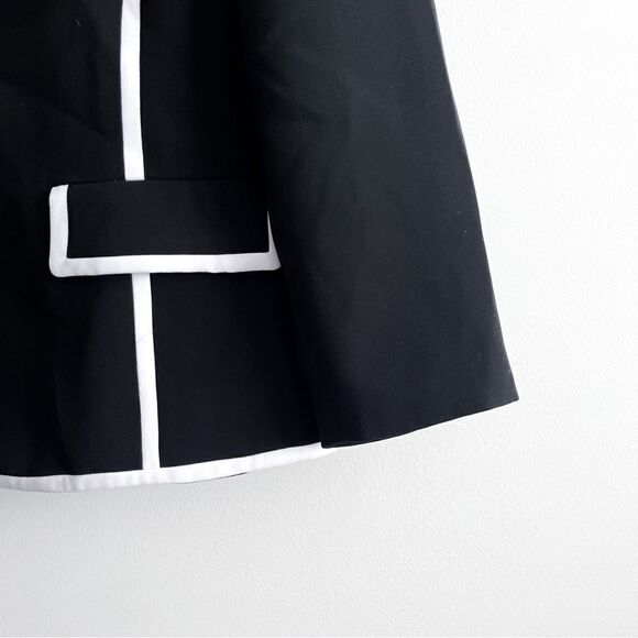 A & K Designs Cropped Blazer Jacket Women's 6P Black White Trim Notched Lapels - Picture 3 of 10